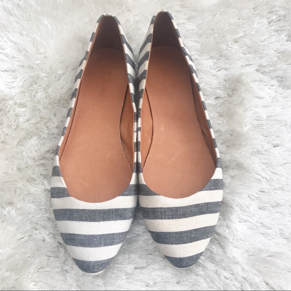 Madewell Striped Navy and White Pointed-Toe Flats
